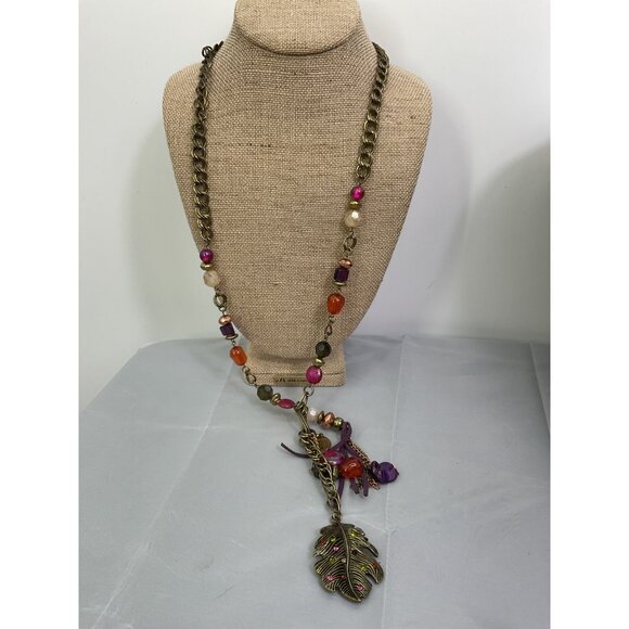 Ruby Rd. Chunky Chain Leaf Pendant Necklace With Beads & Tassel - Picture 2 of 6
